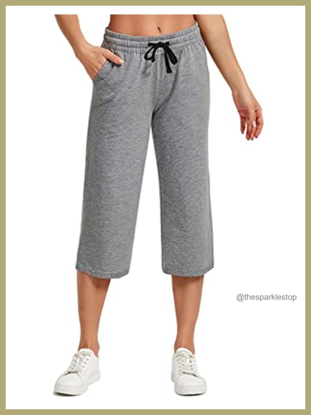 Cotton Capri Sweatpants with Pockets and Drawstring